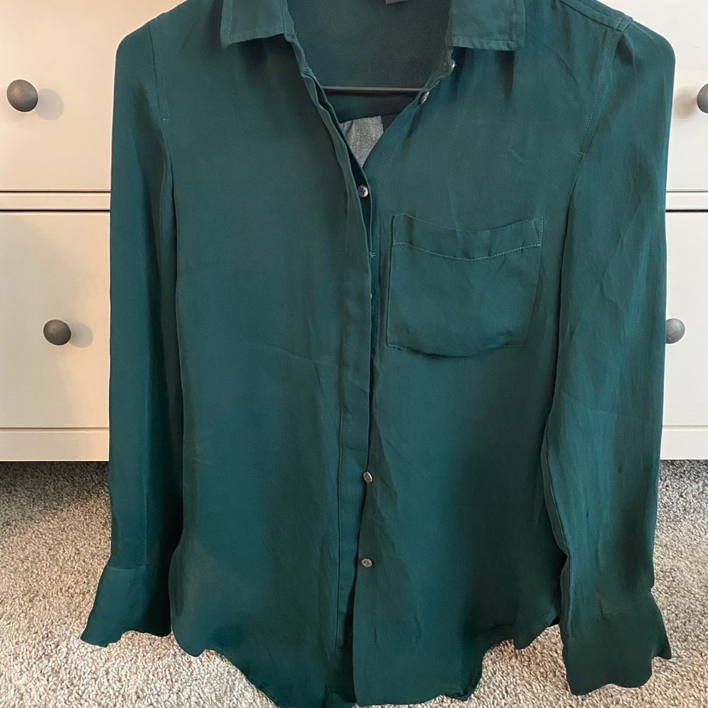 Jcrew silk forest green button down shirt 00